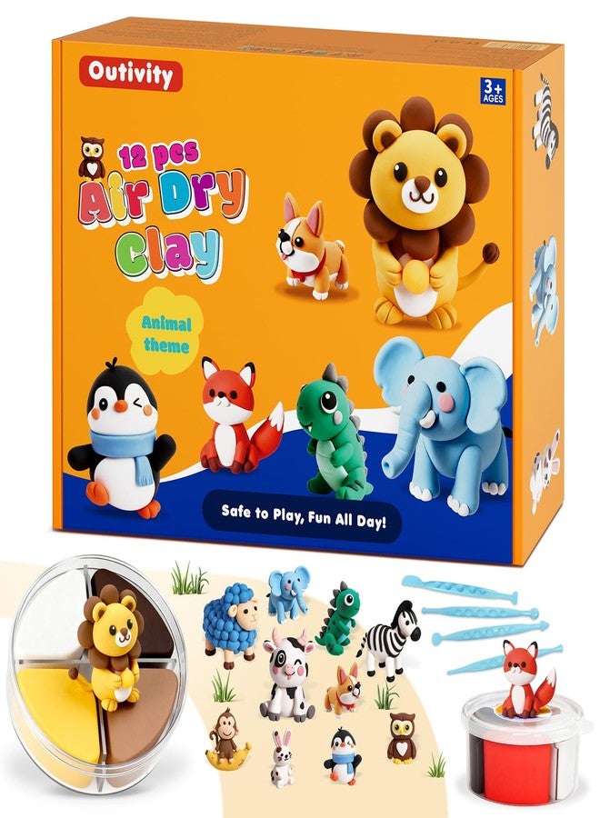 Outivity Air Dry Modeling Clay for Kids, 12 Animal Crafts Model Magic, Clay Kits with Sculpting Tools & Tutorials, Safe & Non-Stick DIY Art Crafts, Toys Gift for Ages 3-12 Boys & Girls - Image 1